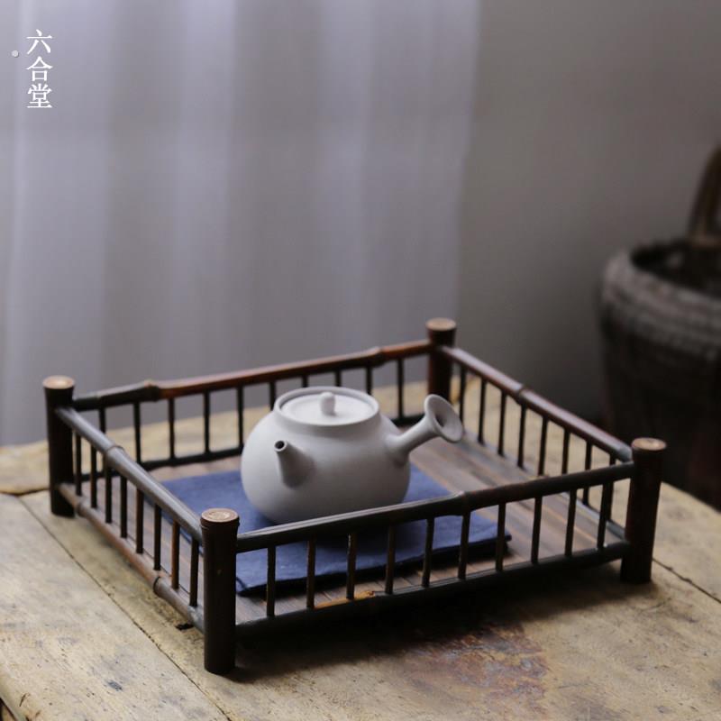 六合堂紫竹茶杯架 桌面茶棚茶具收纳架博古架置物架四方茶壶架子