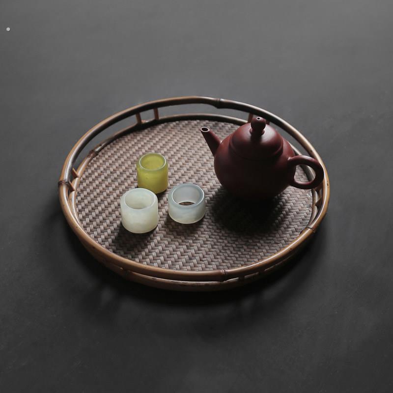 六合堂梅鹿竹茶棚 复古楠竹茶盘茶壶盖碗茶杯收纳架手工斑竹托盘