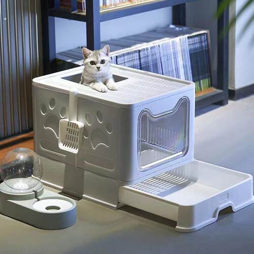 猫砂盆全封闭式猫厕所双门防外溅超大空间抽屉式猫屎盆 猫咪用品