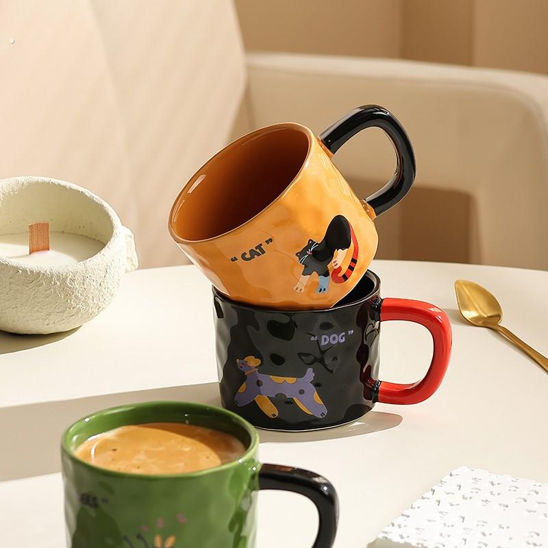 中古马克杯办公室复古杯子高级感小众大容量陶瓷水杯情侣杯咖啡杯