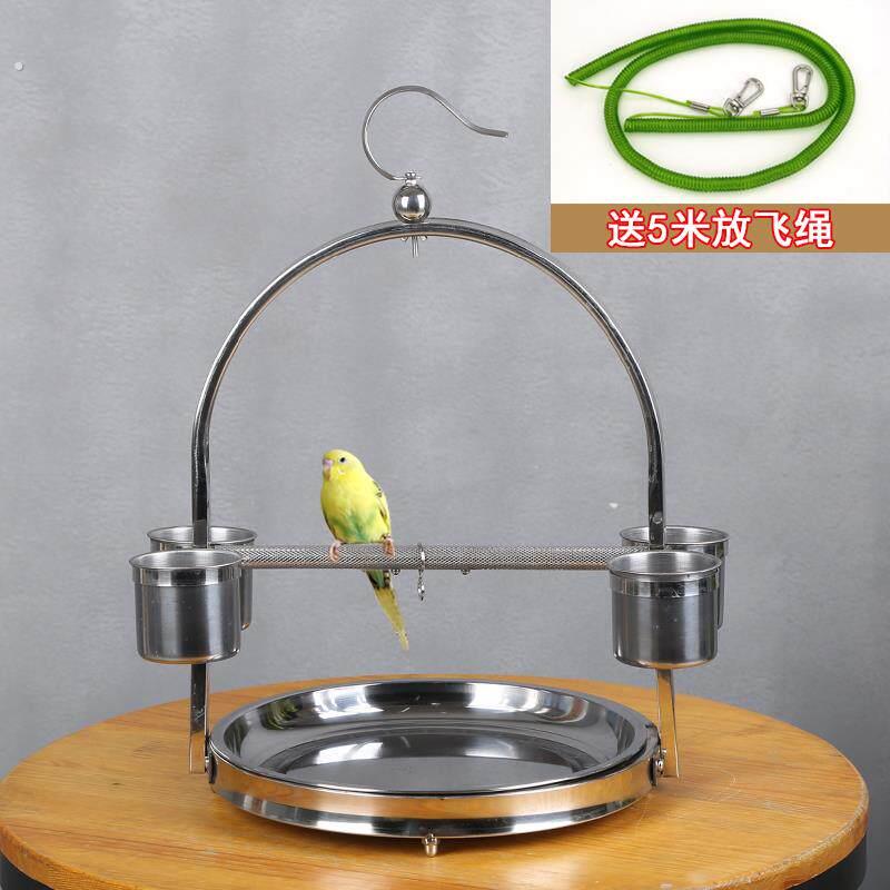 不锈钢鸟站架圆形底盘鸟架鹦鹉虎皮玄凤小太阳鸟架子带脚炼放飞绳