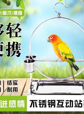 鹦鹉不锈钢站架磨嘴磨爪站杆八哥中大型鸟架子带钩养鸟训练站台