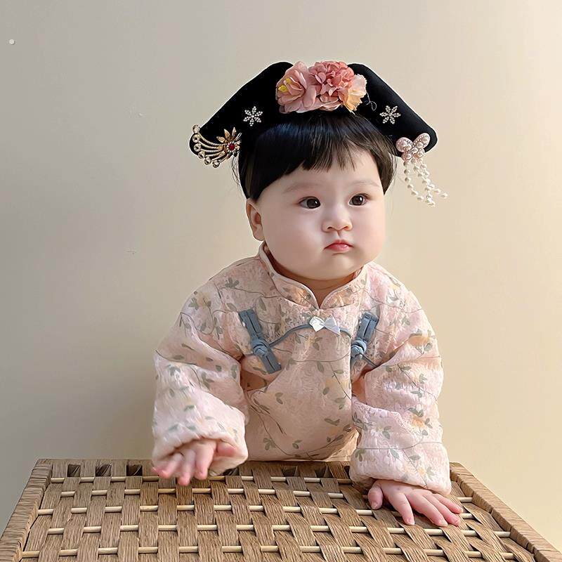 女宝宝格格发箍唐装汉服发饰婴儿头饰新年拍照宫廷周岁旗头古风