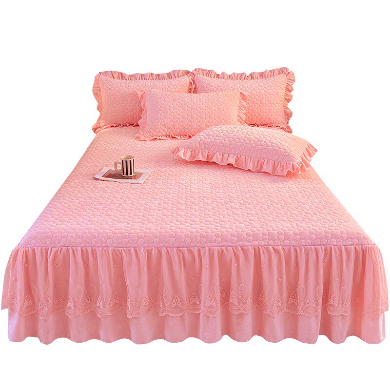 A类婴儿绒夹棉蕾丝床裙式单件加厚秋冬保暖牛奶绒床罩防滑保护套