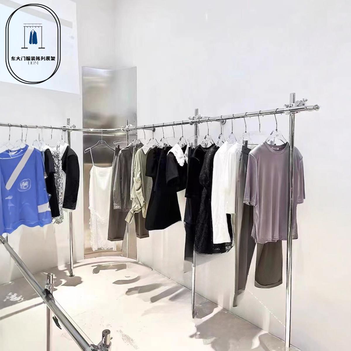服装店挂衣架上墙落地架不锈钢买手店陈列架侧挂衣服展示架货架子