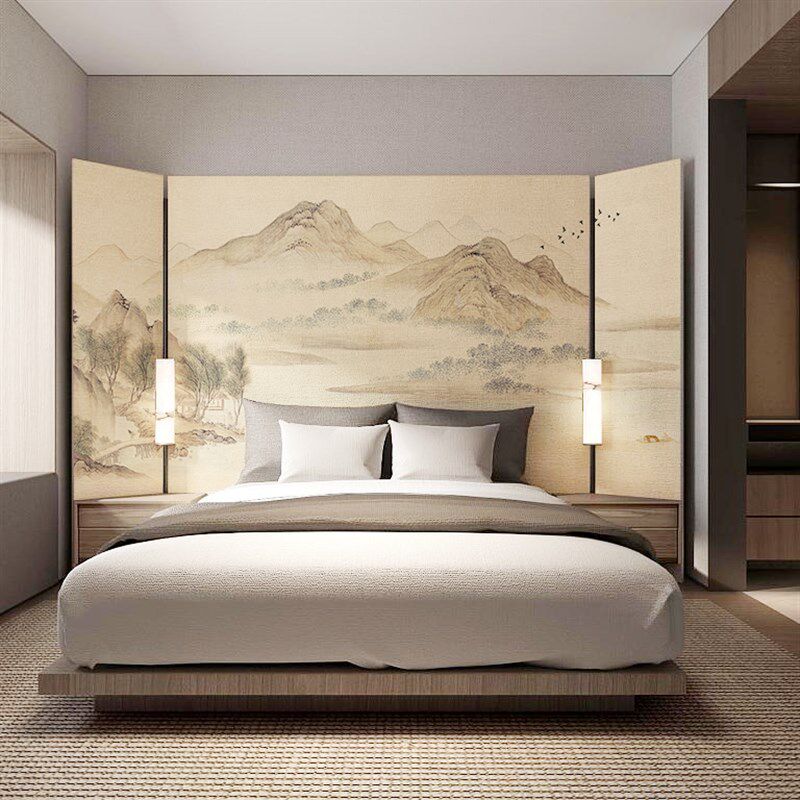 新中式山水墨画电视背景墙壁纸书房背景墙纸壁画3d防水防潮无纺布