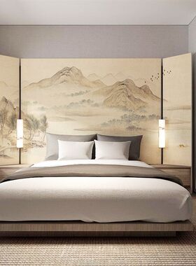 新中式山水墨画电视背景墙壁纸书房背景墙纸壁画3d防水防潮无纺布