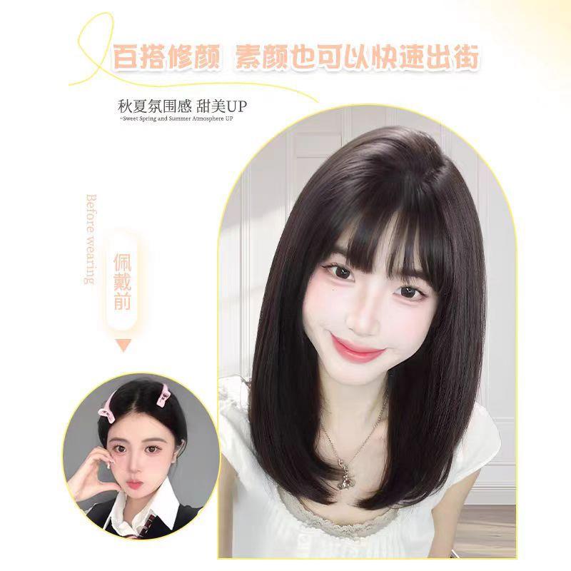 假发女黑棕色中长发减龄锁骨发自然甜美lolita长直发全头套