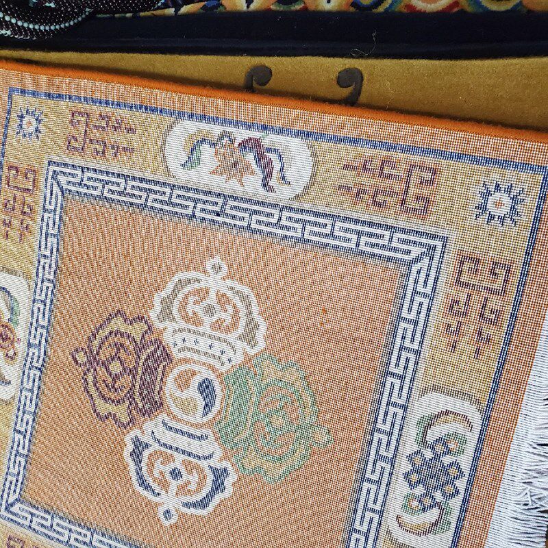 藏式纯羊毛精品地毯 家居坐垫沙发垫 拜垫 金刚十字杵图案 黄色