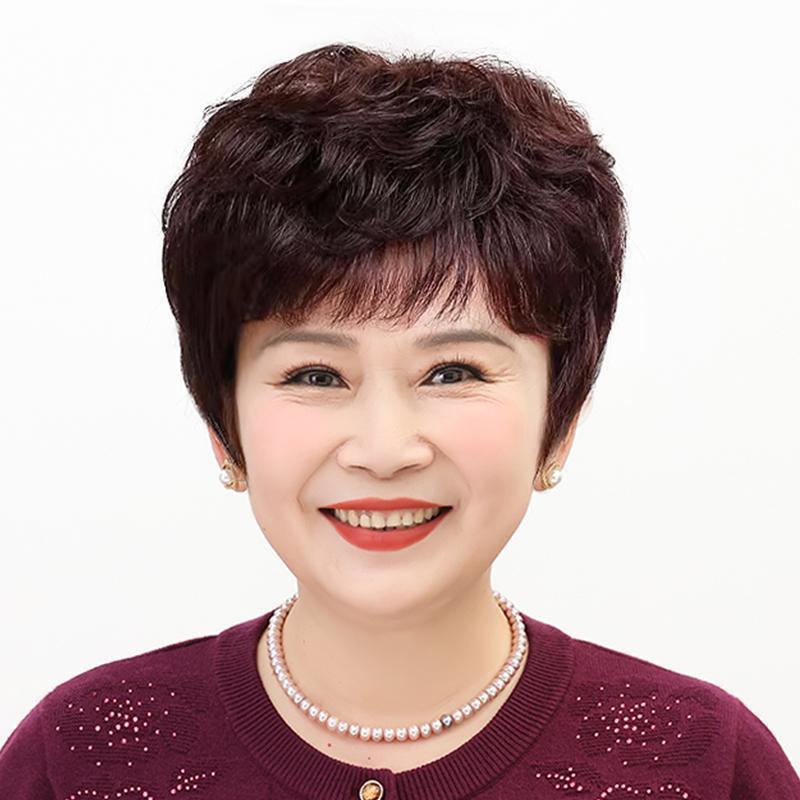 假发短发女人发遮白发全头套中老年女士妈妈短卷发假发套