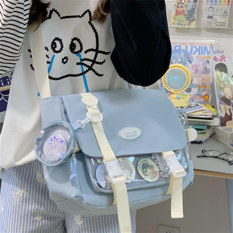 蓝色痛包斜挎追星学生党日常二次元少女学院风大容量托特包单肩包