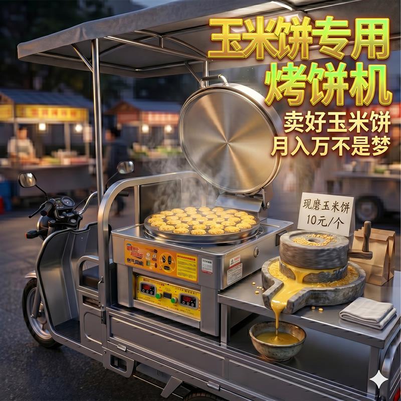 商用烤饼机玉米饼专用双面加热夜市摆摊流动小吃三轮车燃气电饼铛