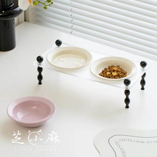 芝小麻覆古氛围感陶瓷猫碗狗碗高脚护颈防打翻双碗压克力宠物碗架