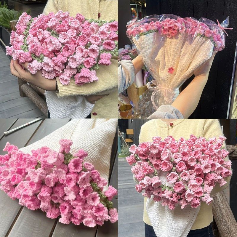 毛线手工编织铃兰花束毯子钩针diy材料包针织玫瑰毛毯礼物手作勾