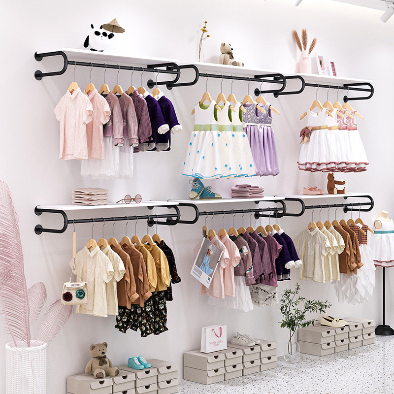 儿童服装店展示架上墙壁挂式货架铁艺金色陈列架组合童装店挂衣架