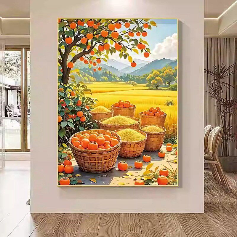 丰收金色如意挂画麦田装饰画餐厅事事客厅田园风景风水家居墙饰