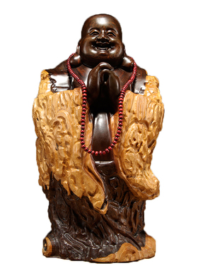 黑檀实木雕刻弥勒佛根雕摆件大号笑佛工艺品红木家居玄关装饰送礼