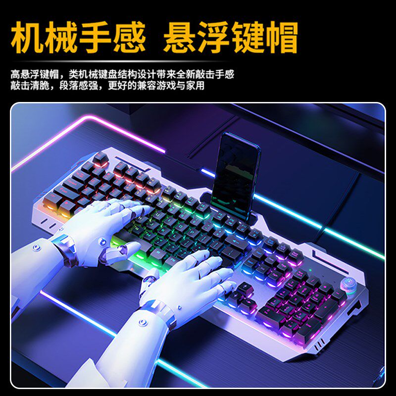 键盘 机械键盘鼠标套装一拖二游戏专用键盘女生办公无线电脑台式.