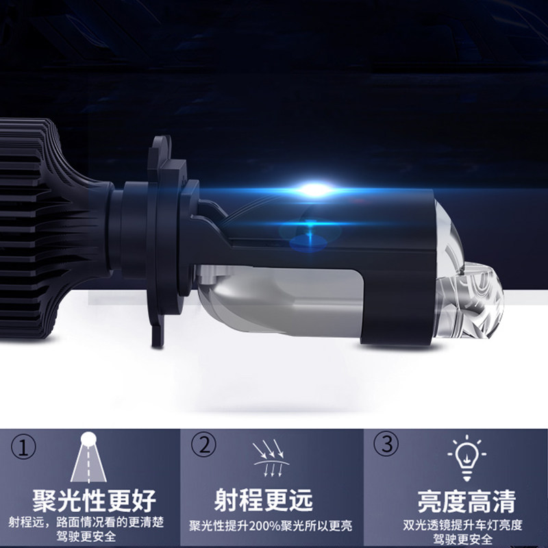 激光大灯H4超亮汽车LED大灯泡远近一体货车改装自带双光透镜摩托