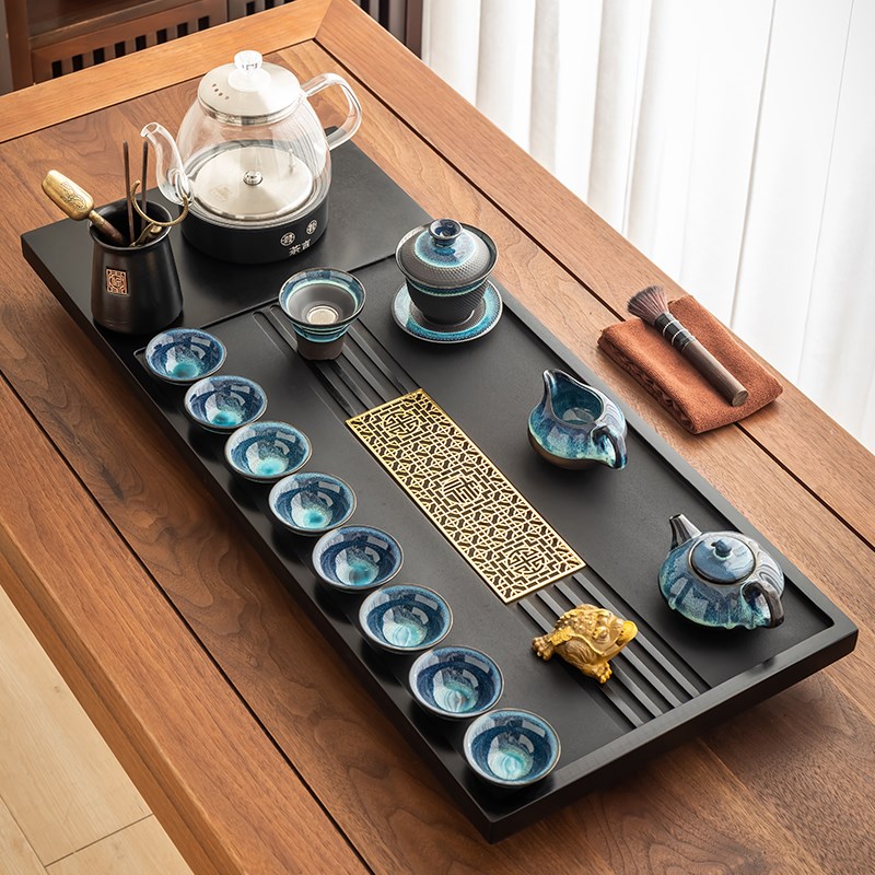 天然乌金石茶盘茶具套装家用全自动上水烧水壶一体电磁炉石头茶台