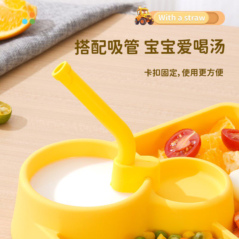 宝宝餐盘分格盘吸盘硅胶儿童餐具叉勺一体式婴儿辅食吃饭专用套装