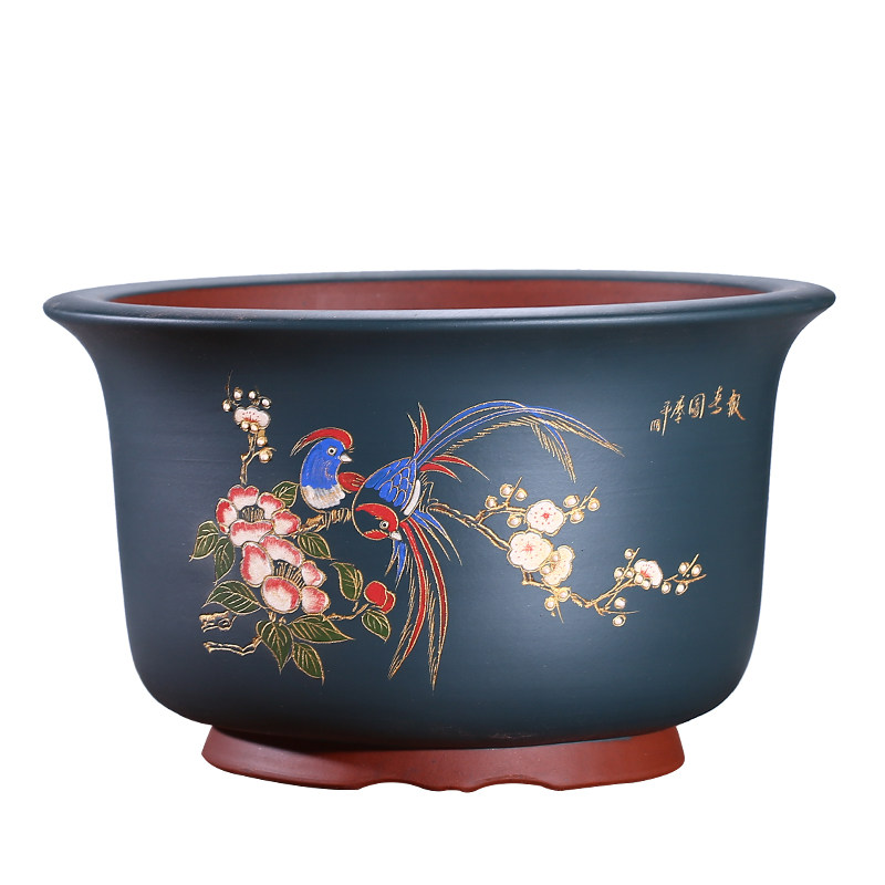 特大紫砂花盆精品彩绘兰花盆君子兰盆圆形盆景盆栽绿植花卉陶瓷盆
