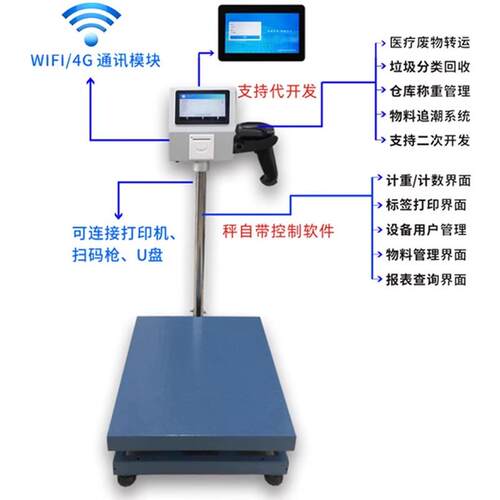 电子秤标签打印拍照仓库ERP对接数据自动同步工业级称重台秤物流
