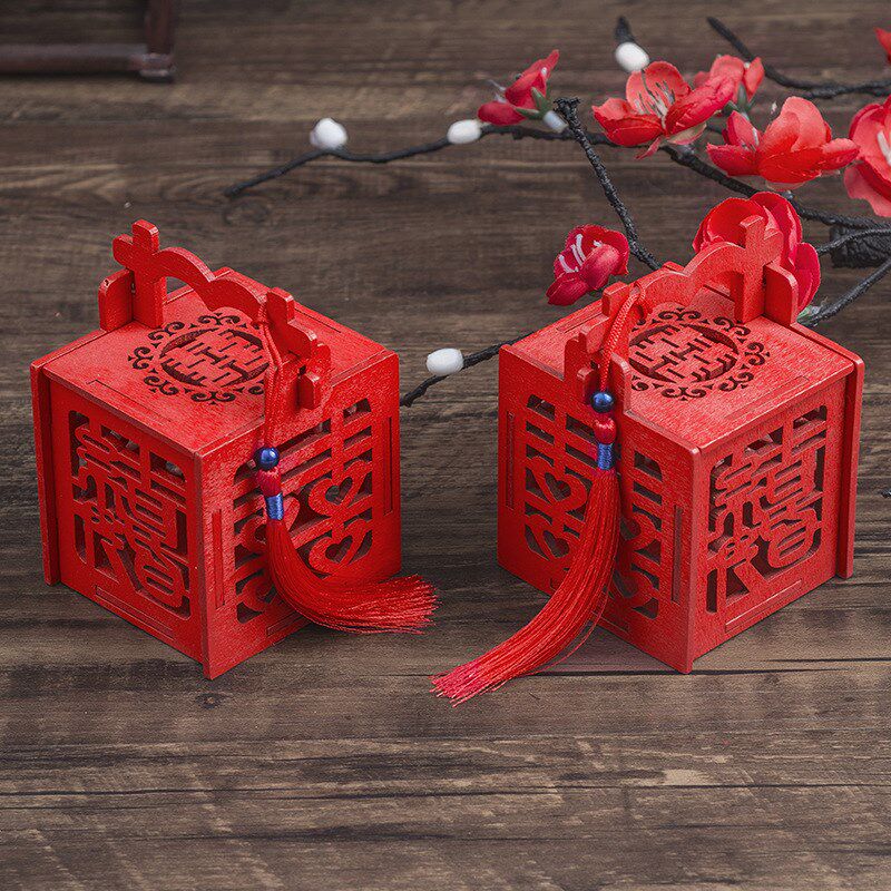 木制切割婚礼糖果盒新中国风精致中国风订婚婚礼糖果特别盒高端小