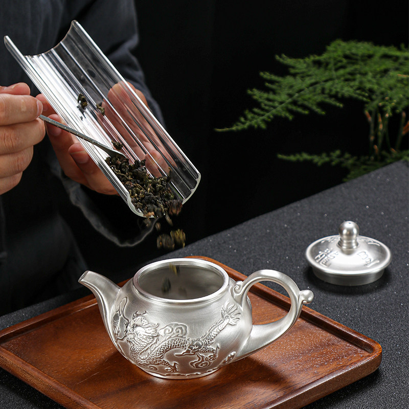 纯手工大号银茶壶紫砂鎏银镶银功夫茶具高档办公龙凤防烫养生茶具