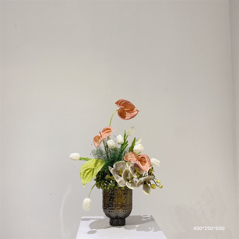 玺园创意简约水波纹凹凸玻璃花瓶家居餐桌客厅插花艺玻璃花器摆件