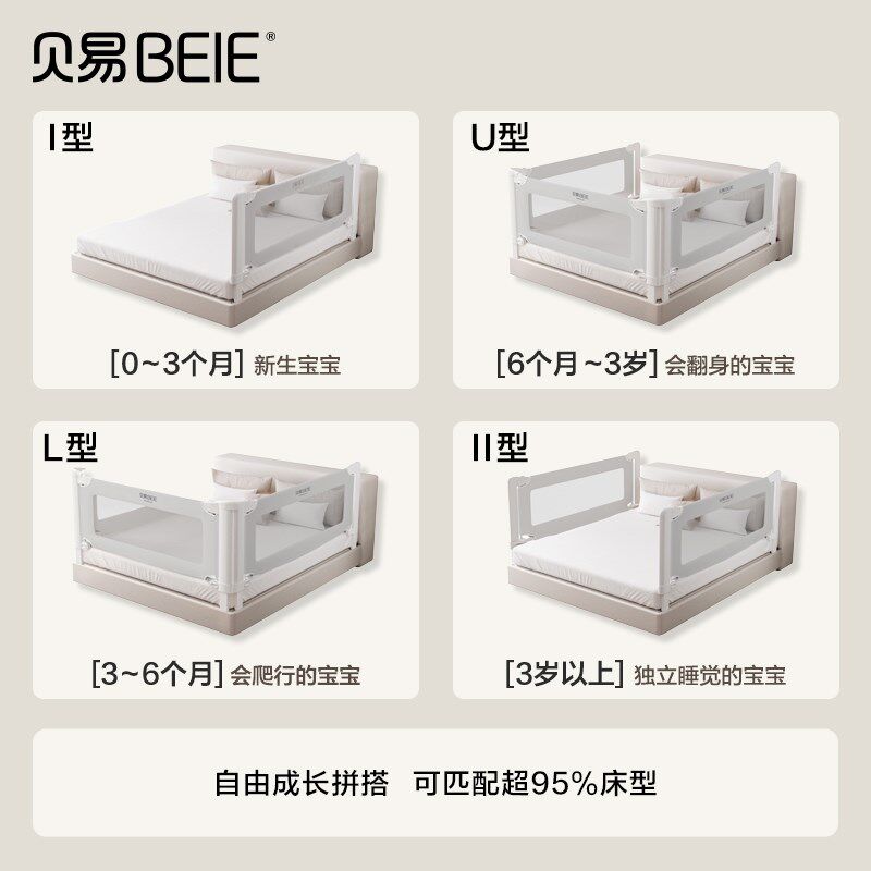 贝易彩虹床围栏宝宝防摔防护栏儿童床边防掉挡板婴儿护栏升降加高