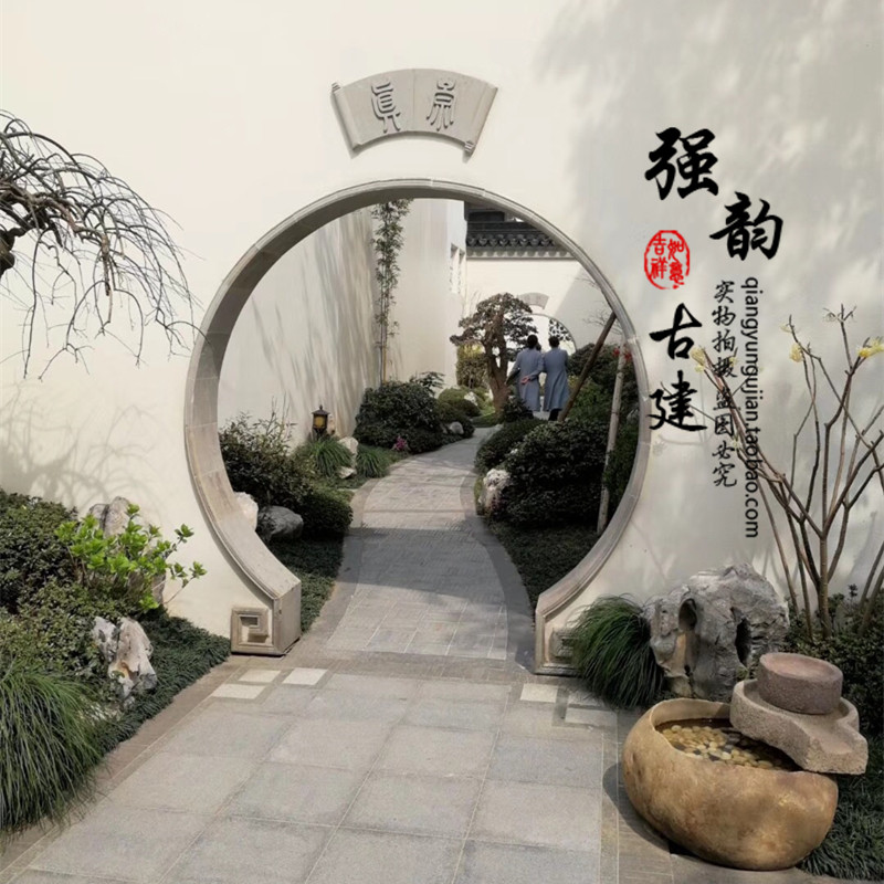 青砖门套仿古砖雕门楼古建砖细圆门海棠门月亮门窗套博风抛方