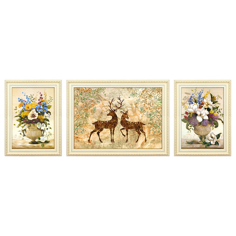 欧式客厅装饰画沙发背景画简欧大气三联挂画现代简约餐厅轻奢壁画