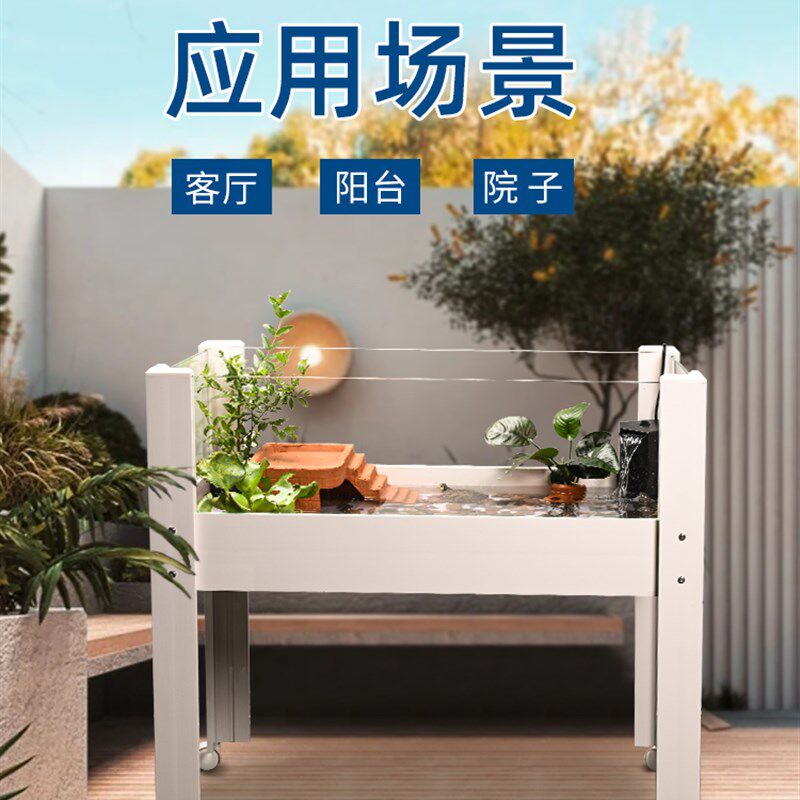 乌龟缸饲养带晒台大型生态造景箱养乌龟水陆缸玻璃带排水家用