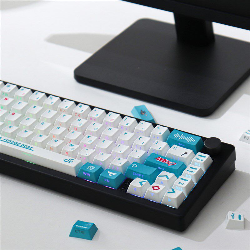 MIKU初音侧透130键机械键盘键帽PBT热升华蓝色原厂高度适配61/87
