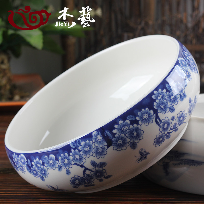 青花茶洗 大号茶具笔洗青花陶瓷配件小号茶道零配水盂水洗特价