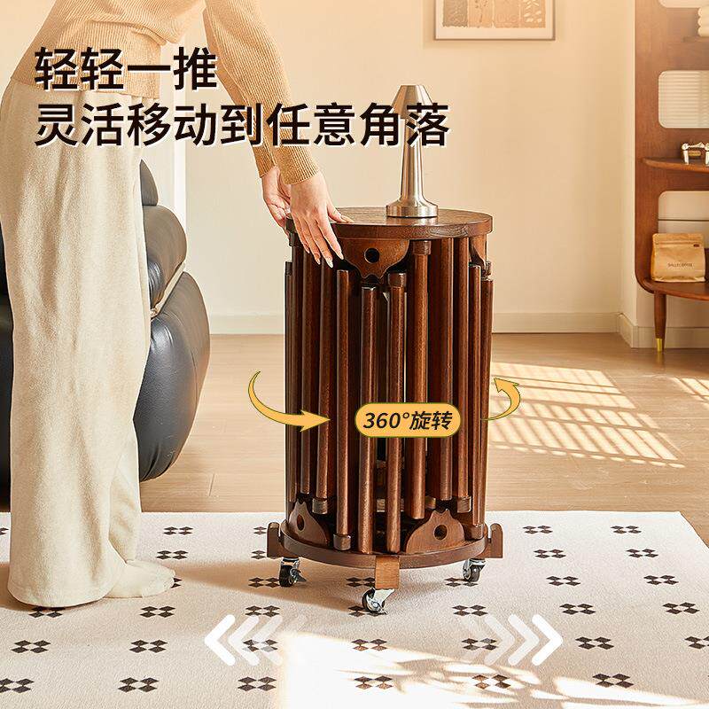 实木可叠放圆凳子现代家用茶几小凳子万向轮餐桌凳叠叠乐备用椅子