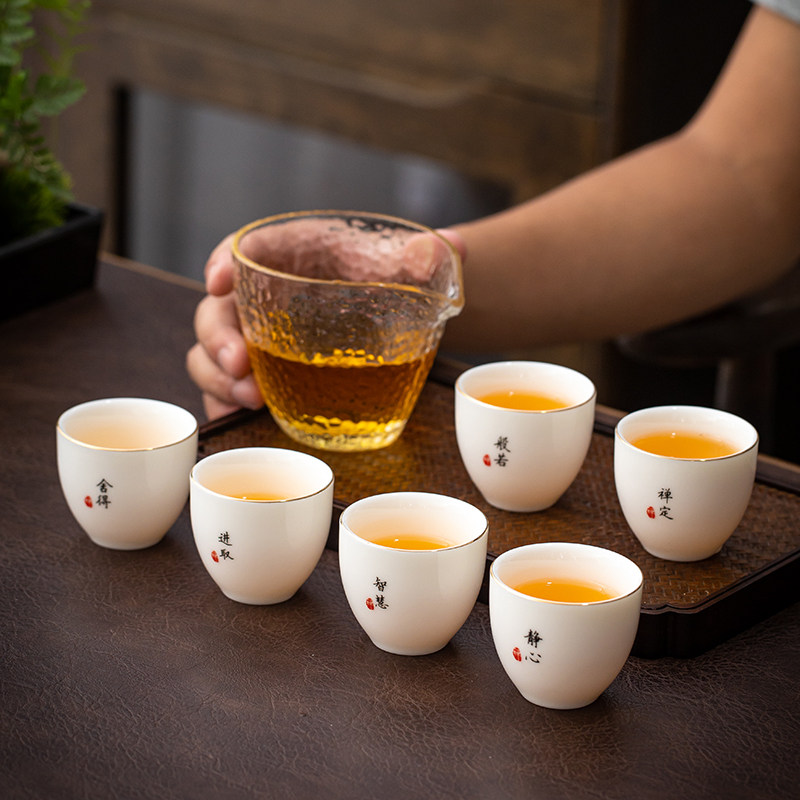 六度功夫茶杯礼盒装羊脂玉德化白瓷功夫茶杯6杯礼盒送礼茶盏品杯