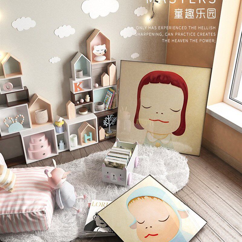 奈良美智梦游娃娃挂画小众艺术家女孩儿童房卧室床头公主房装饰画