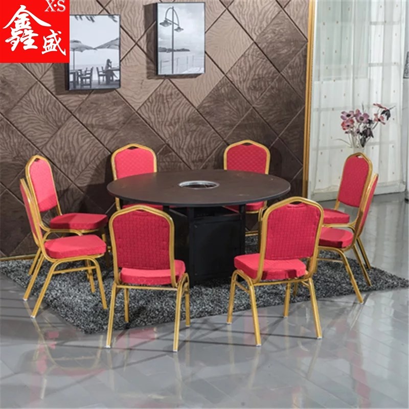 餐厅火锅桌子电磁炉一体商用饭店燃气灶火锅桌椅长方形大理石火锅