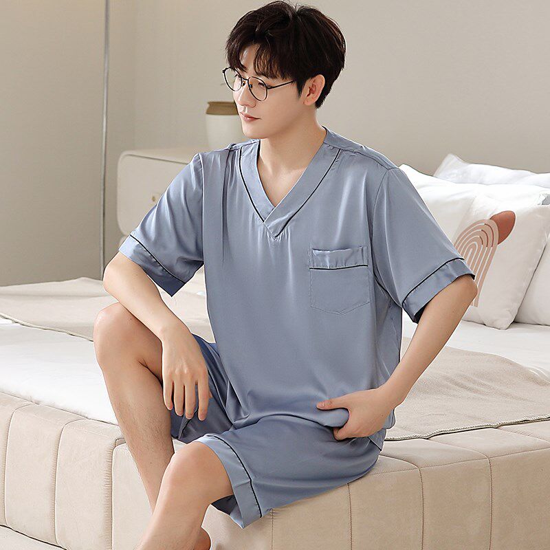 套头【凉感型】冰丝睡衣男夏季可外穿短袖睡眠套装男士丝绸家居服