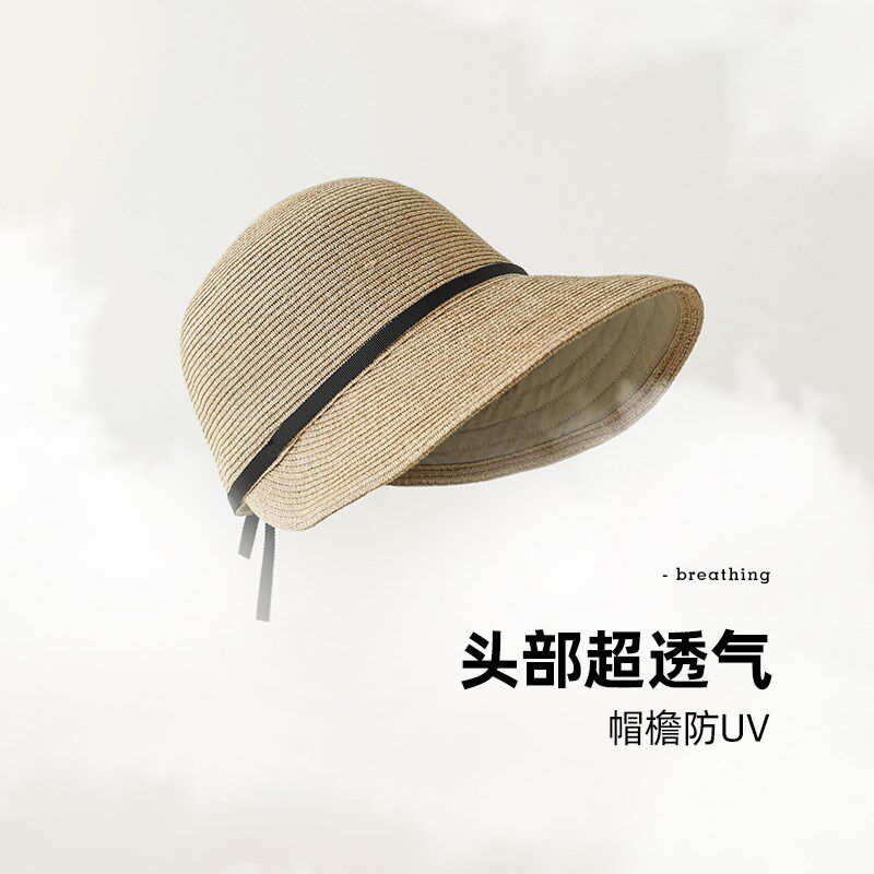 印计谷羽 夏天百搭防晒马术帽出游遮阳帽可折叠密辫草帽女太阳帽