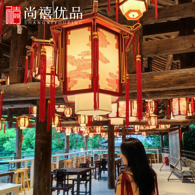中式灯笼吊灯中国风庭院凉亭装饰灯仿古木艺宫灯户外亭子广告灯饰