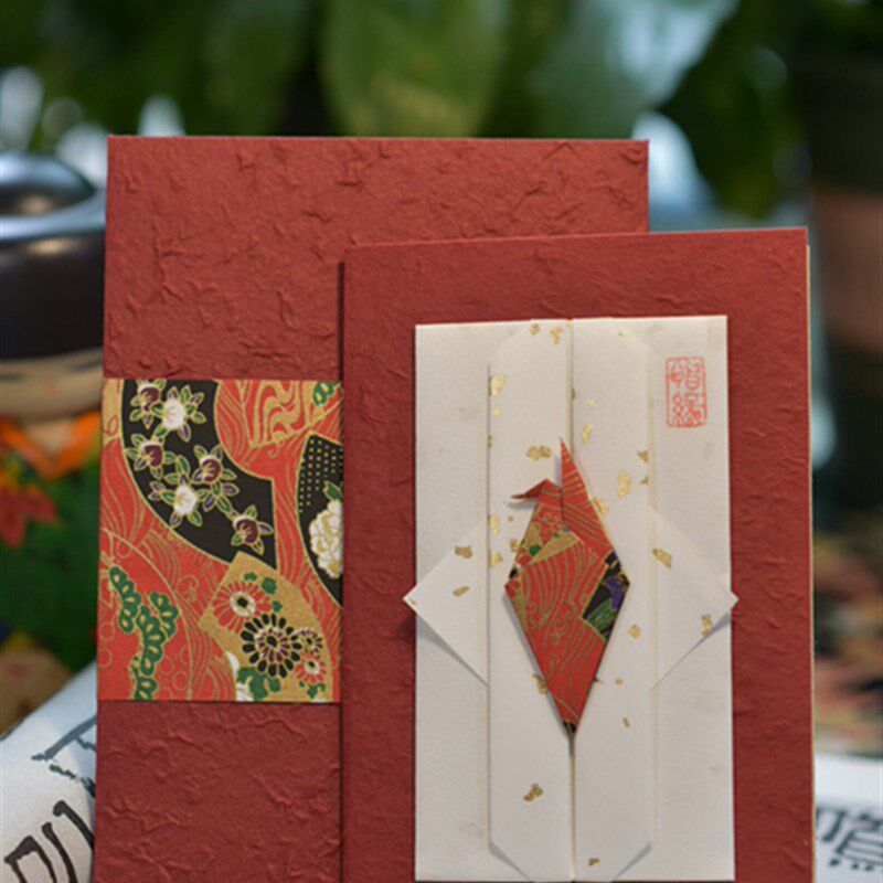 店主手工制作折纸风格生日贺卡结婚礼物品卡中式风格纸鹤祝福女孩