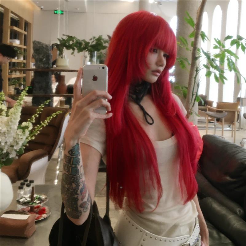 漫画红色假发女全头套式JK长直发lolita高层次lolitay2k全头套整