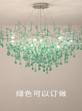 粉色水晶吊灯蓝色卧室灯少女心儿童女孩房轻奢温馨浪漫公主水晶灯