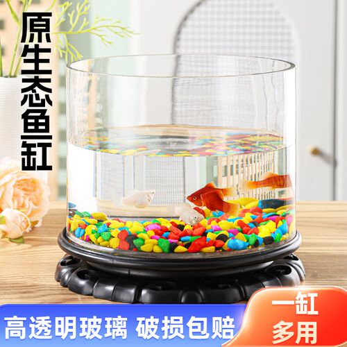 圆柱形鱼缸小鱼缸小型金鱼缸桌面龟缸家用水培器皿植物花盆容器