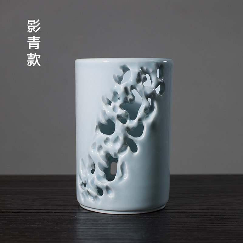 景德镇陶瓷笔筒手工文房毛笔收纳桶创意中国风插笔筒办公桌面茶道