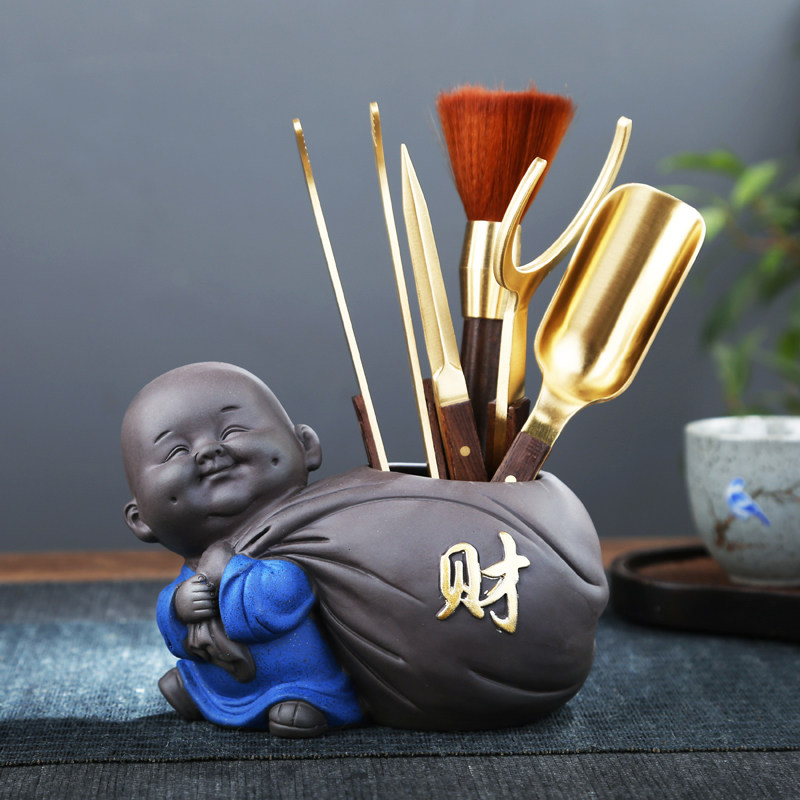 纯铜茶道六君子套装小和尚功夫茶具配件茶针茶夹茶勺礼盒茶刷茶筒