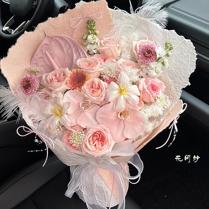 高级感ins风混搭款玫瑰花束成品彷真花送朋友闺蜜生日节日花束礼